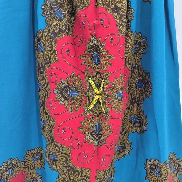 Vtg 70's Womens Skirt Handmade Full Maxi Medallion Psychedelic Fanfare Teal Sz X - Picture 2 of 9